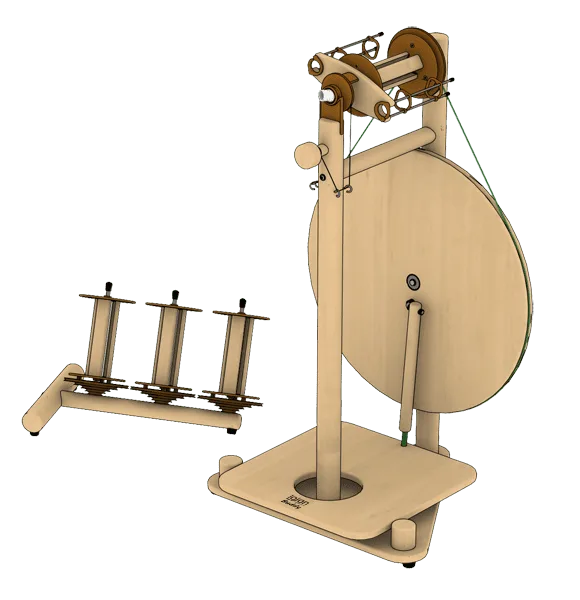 Wooden spinningwheel with wide treadle from Lojan