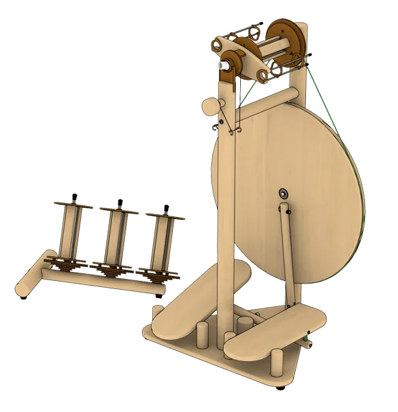 Wooden spinningwheel with dubbel treadle from Lojan