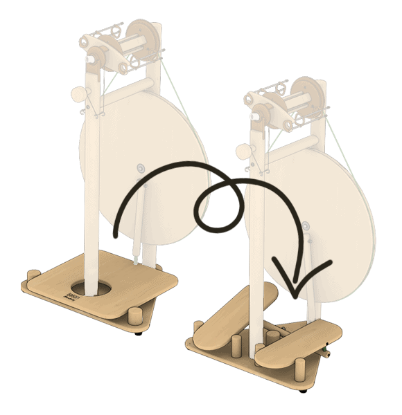 Convert your Buddy single treadle spinning wheel into a double treadle spinning wheel.