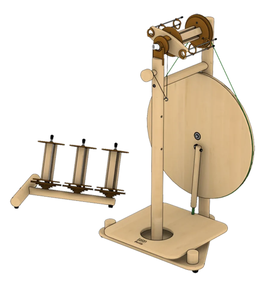 Houten spinnewiel met brede trapplank van Lojan