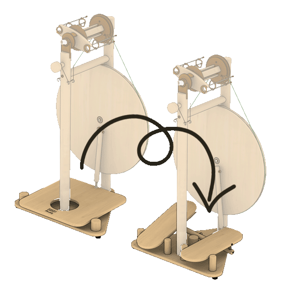 Convert your Buddy single treadle spinning wheel into a double treadle spinning wheel. Designed by Jan Louët and Loes van Aken